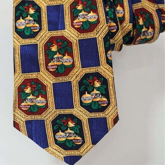 HALLMARK 1996 Yule TIE Greetings Christmas Ornaments Holiday Necktie USA Made - Picture 3 of 7